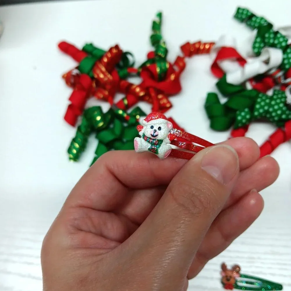 VTG 90s Y2K Christmas Curly Ribbon Hair Ties + Holiday Hair Clips Lot Sparkle‎